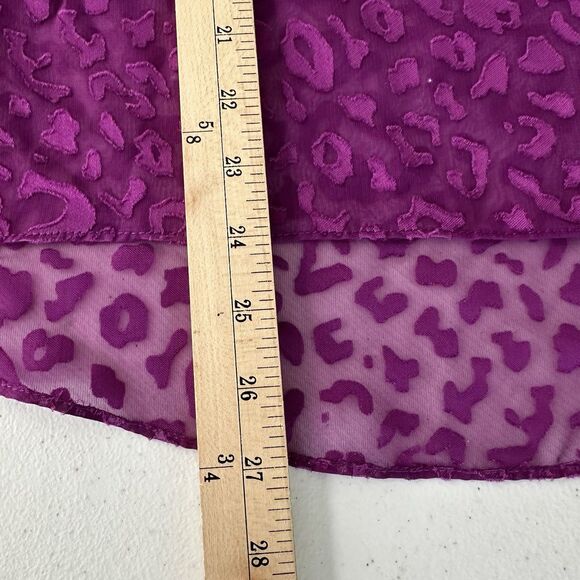 WHBM Top Large Women's Purple Sheer Leopard Print Burnout Shorts Sleeve Hi-Lo - Picture 10 of 10
